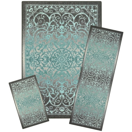 Beige Medallion Kashan Rug - Mainstays India Medallion Nylon Textured Print 3-Piece Area Rug Set
