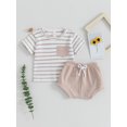 thumbnail image 2 of FEORJGP Toddler Baby Boys Girls Summer Waffle Clothes Infant 0-2Y Short Sleeve T-Shirt Round Neck Shirt Stripe Print Tops with Drawstring Shorts Little Kids 2Pcs Loose Casual Outfit, 2 of 9