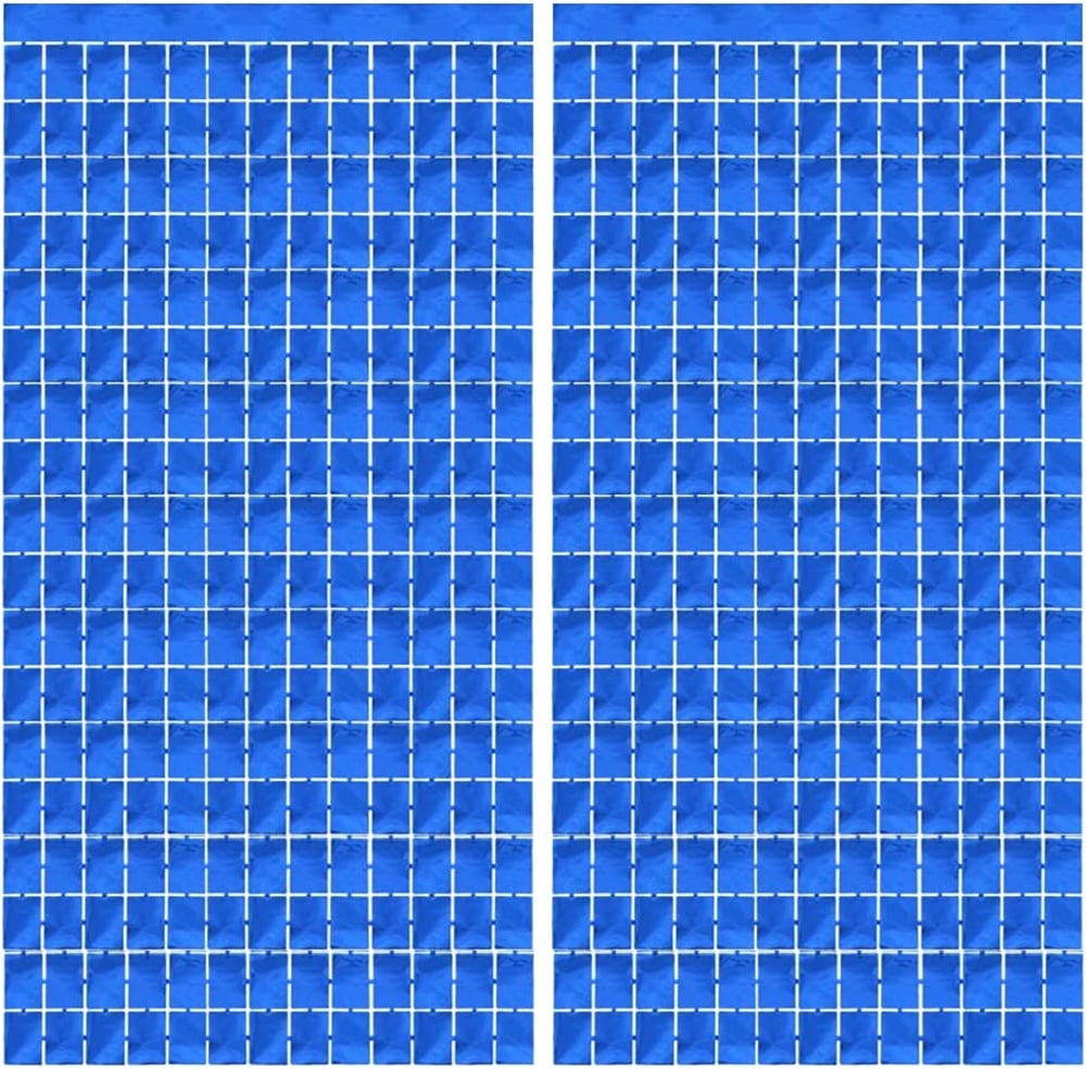 NOGIS 2 Pcs Blue Foil Fringe Curtain Tinsel 3.28ft x 6.56ft Square Foil