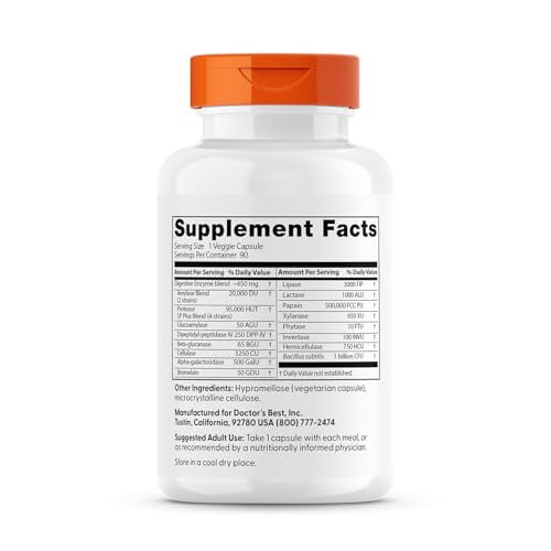 Doctors Best Digestive Enzymes, Supports Digestive Wellness, Non-GMO, Vegetarian 90 Veggie Caps