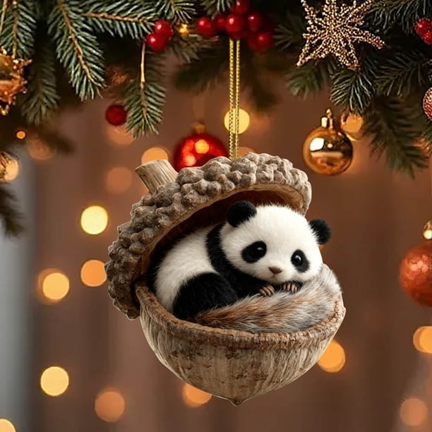 Adorno de árbol de Navidad acrílico plano 2D con agujero | Diseño de piña caprichoso | Decoración navideña para coche y hogar | Colgante de árbol festivo con aro para colgar