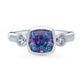 thumbnail image 2 of BERRICLE Sterling Silver 3-Stone Purple Aqua Cushion Cut Cubic Zirconia CZ Kaleidoscope Fashion Ring for Women, Rhodium Plated 2 Carat Size 6, 2 of 9