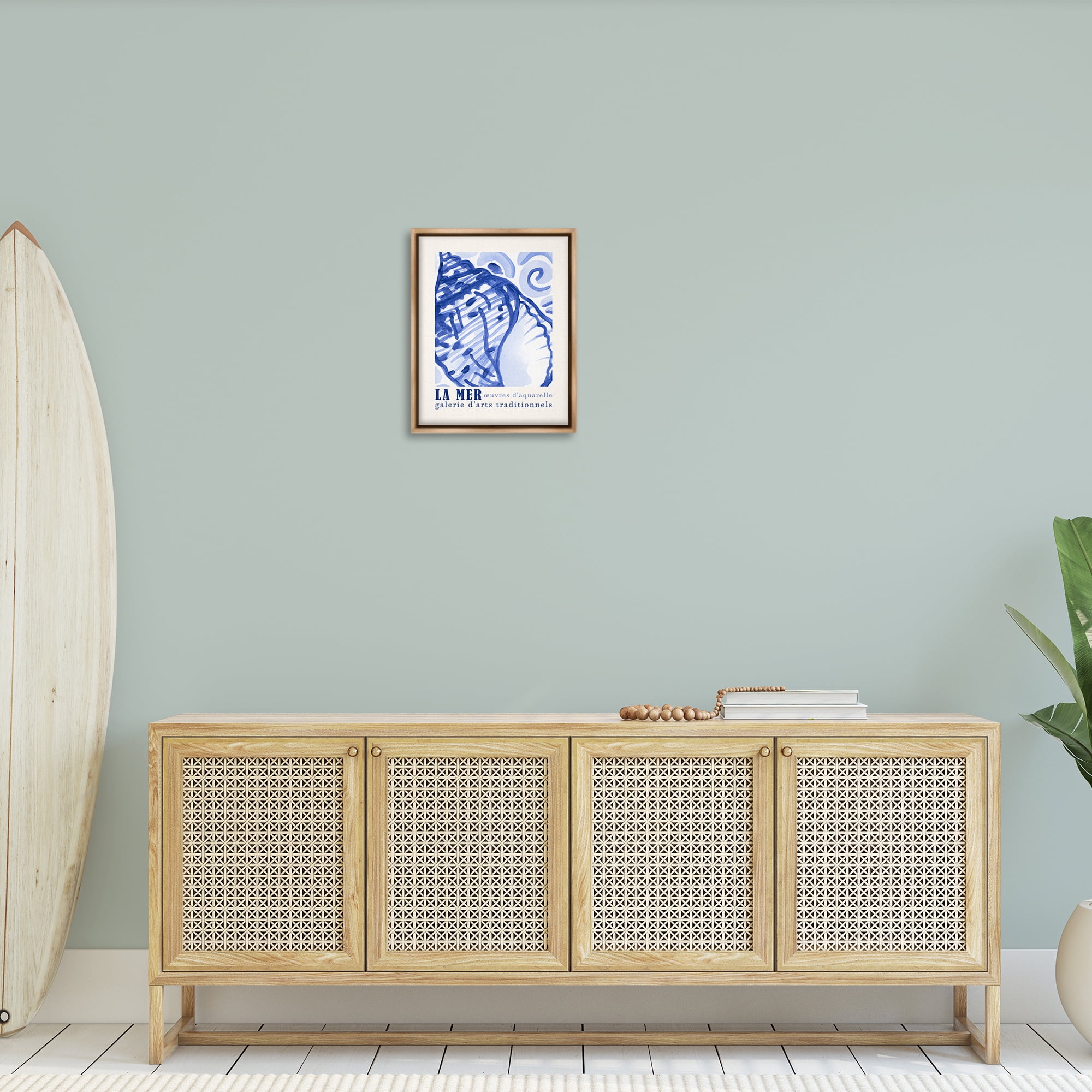 Stupell Industries Blue Seashell Gallery Show Nautical & Beach Painting Brown Floater Framed Canvas Art Print Wall Art, 17 x 21