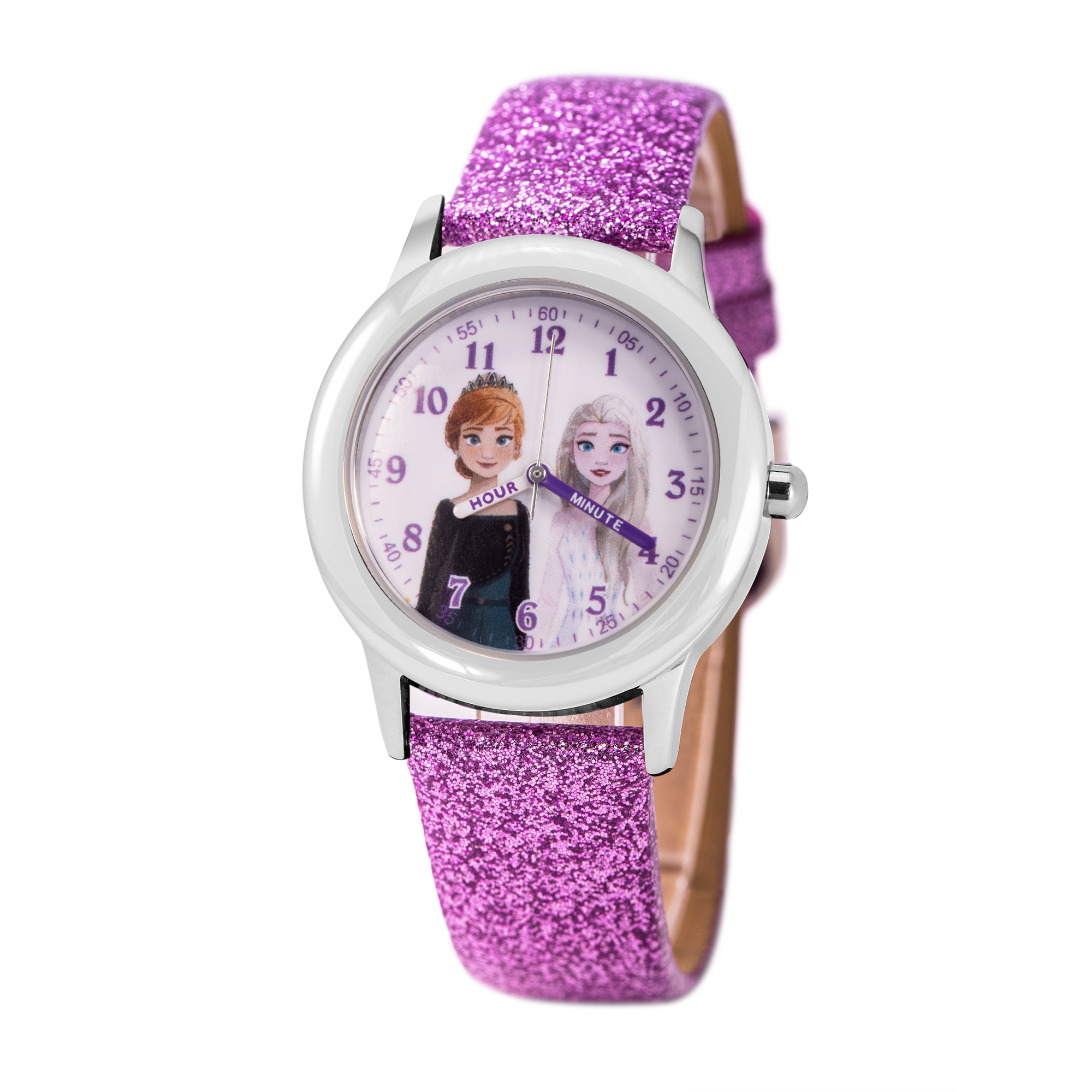 Disney Frozen 2 Anna,Elsa Girls' Stainless Steel Time Teacher Watch, 1-Pack