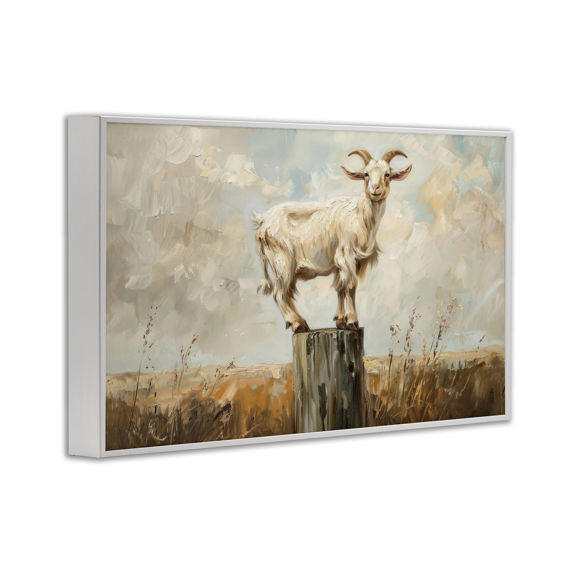 Stupell Industries On The Fence Goat Animals & Insects Painting White Framed Art Print Wall Art, 30 x 20