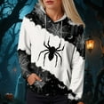thumbnail image 2 of Kaprioy Halloween Sweatshirts for Women Pullover Sweatshirt Drawstring Fall Fashion Spooky Spider Printed Hoodie Long Sleeve Tops with Pocket Black, XL, 2 of 6