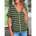 thumbnail image 6 of FreshPretty Women's Short Sleeve Sweater Spring Summer Crochet Knit Tops V Neck Striped Button Down Dressy Casual Blouses, 6 of 9
