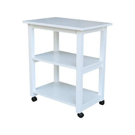 Addison Microwave Cart White - International Concepts: Modern Kitchen Island with Storage, Hardwood, 2 Shelves