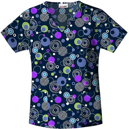Parade of Dots Print Shaped V-Neck Scrub Top