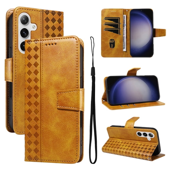 Designed for Samsung Galaxy A36 5G Case Wallet, Men Women Flip Folio Cover with PU Leather Stand Credit Card Holders Slots Wrist Strap Magnetic Phone Case for Samsung Galaxy A36 5G, Yellow