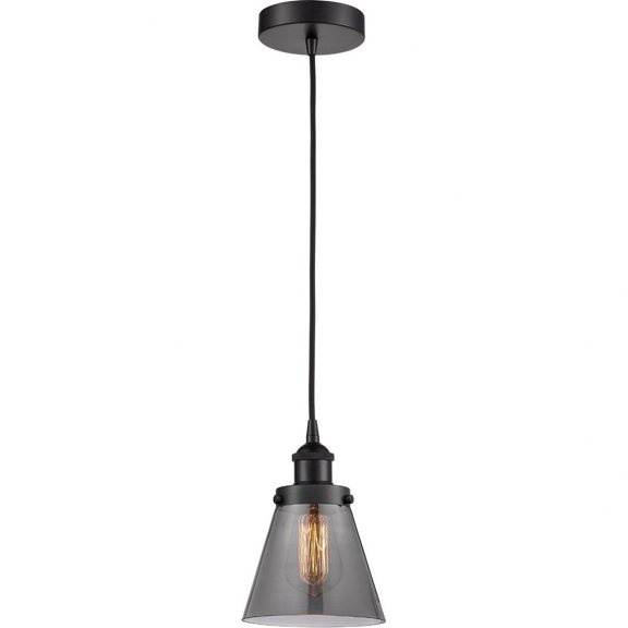 616-1PH-BK-G63 Innovations Lighting Cone - 1 Light Mini Pendant In Industrial Style-8 Inches Tall and 6 Inches Wide-Matte Black Finish-Light Smoke