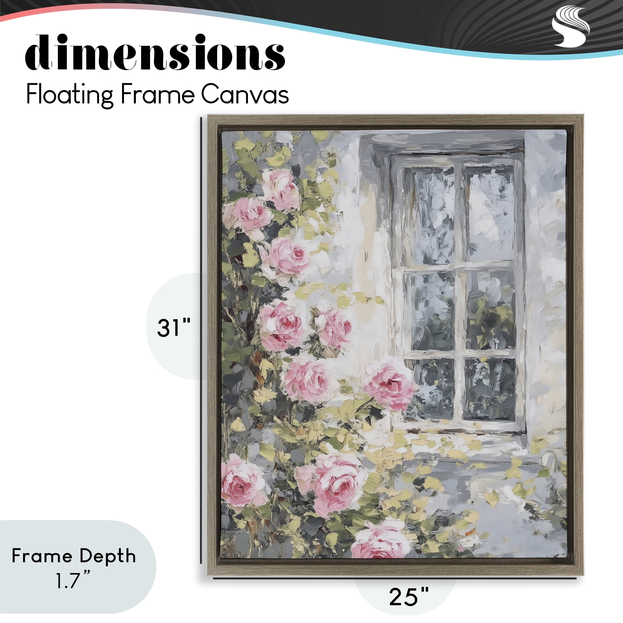 Stupell Industries View Of Roses Cottage Window Brown Framed Floater Canvas Wall Art, design by LSR Design Studio
