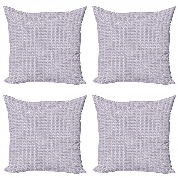 Geometric Throw Pillow Cushion Case Pack of 4, Continuous Abstract Pattern of Pastel Tone Diagonal Stripped Triangles, Modern Accent Double-Sided Print, 4 Sizes, Violet Mauve, by Ambesonne
