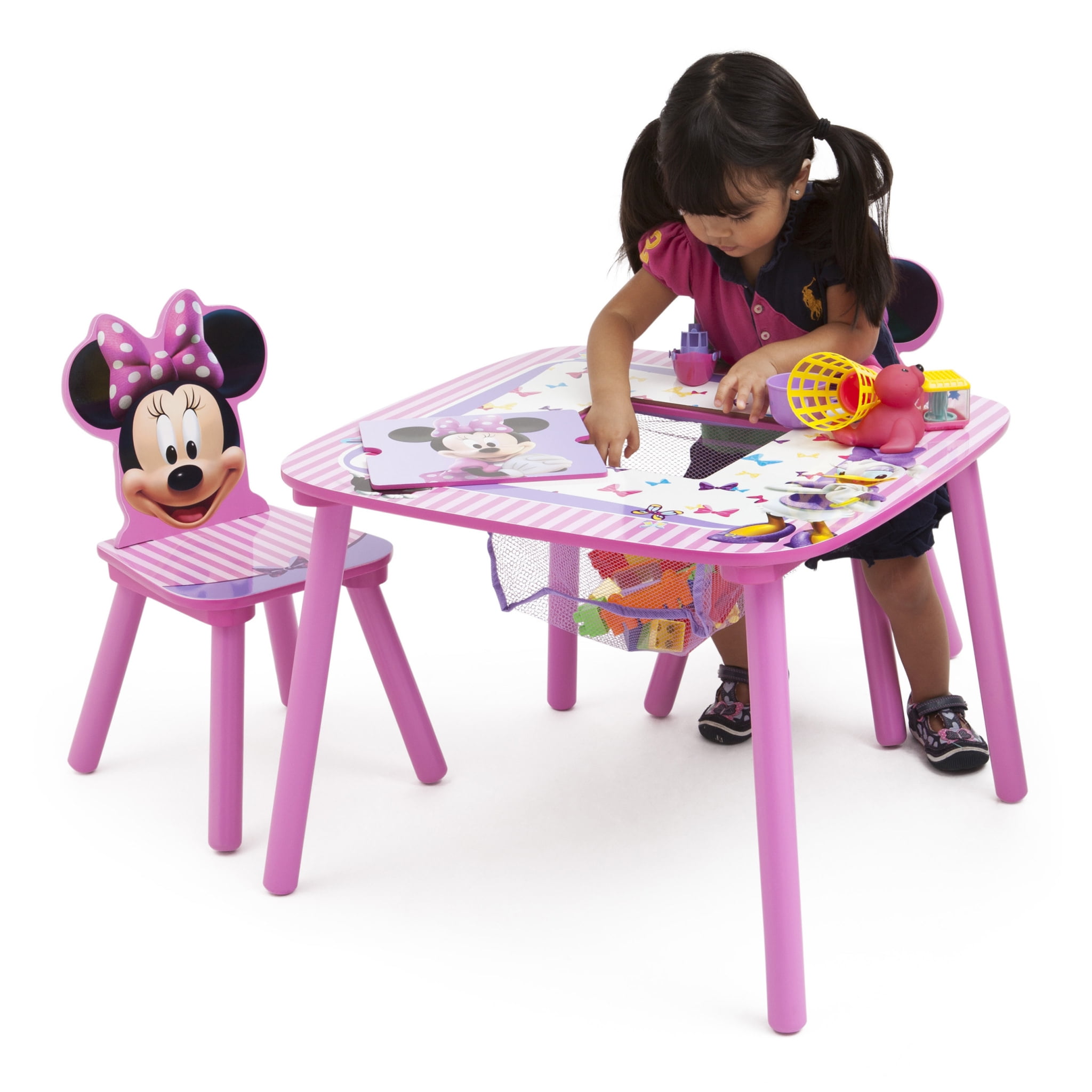 Disney Minnie Mouse Wood Kids Storage Table and Chairs Set