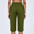 thumbnail image 4 of Linen Capri Pants for Women Summer Knee Length Straight Leg Pant Casual Loose Beach Bermuda Clothes with Pockets Green 2XL, 4 of 7