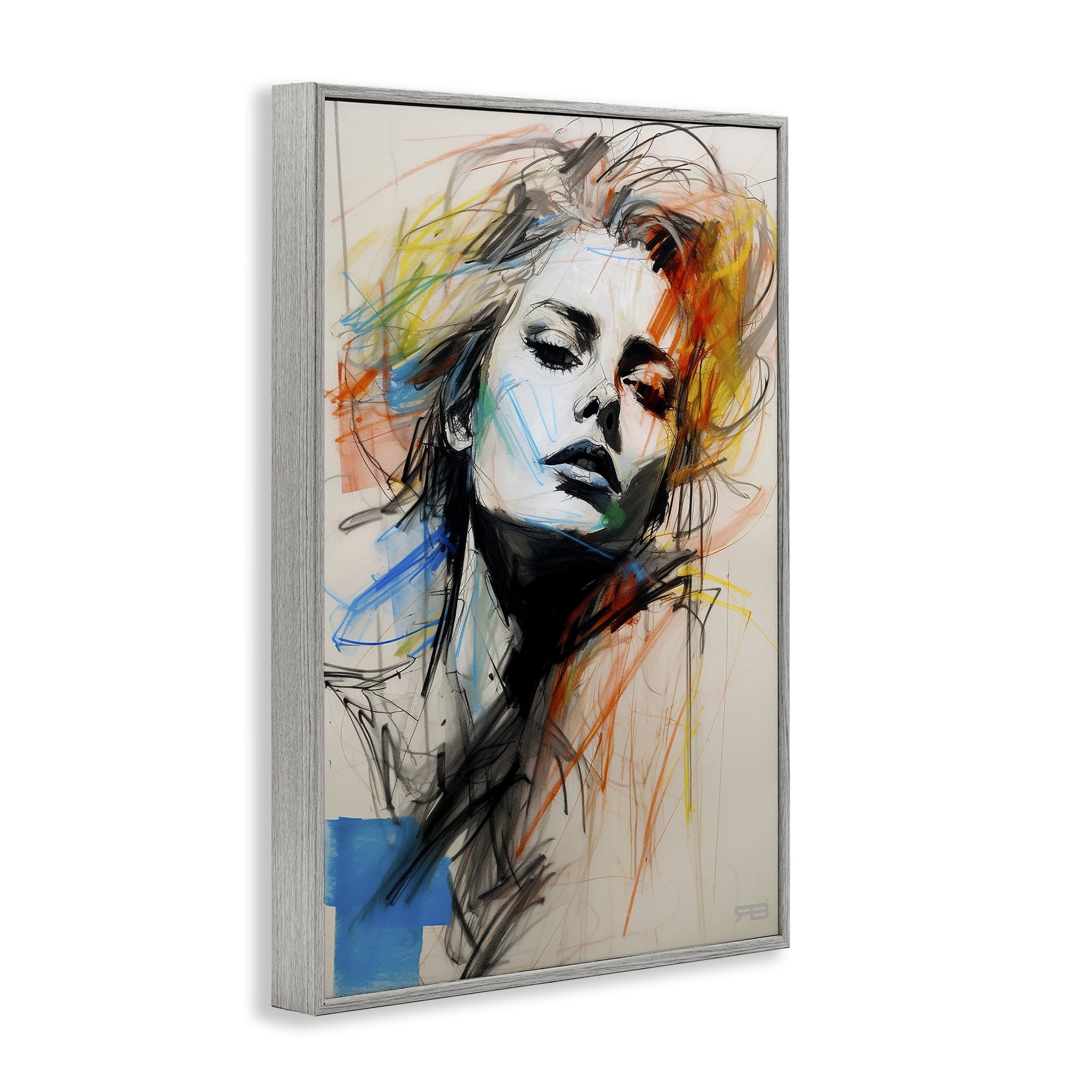 Stupell Industries Chaotic Sketch Portrait Novelty Painting Gray Framed Art Print Wall Art, 16 x 24