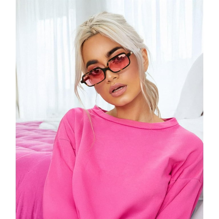 Retro Rectangular Sunglasses for Women Men 90s Small Vintage Fashion Square FEISEDY Retro Rectangular Sunglasses for Women Men 90s Small  main image 4