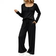 thumbnail image 2 of Delayuji Women's 2 Piece Set Loungewear Long Sleeve Mock Neck Tops and Wide Leg Pants Sets Casual Loose Fit 2 Piece Spring Outfits Outwear, 2 of 4