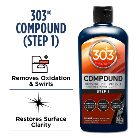 303 Compound - Removes Paint Defects and Restores Clarity - Removes Oxidation And Swirls - Restores Surface Clarity - Removes 1500 Grit Scratches (Step 1), 12 fl. oz. (30705)