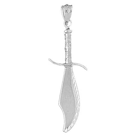 14K White Gold 3D Sword Pendant - 43 mm