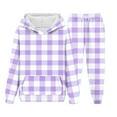 thumbnail image 5 of Girls Boys 2 Piece Sweatsuits Sets Hoodie Sweatshirt and Jogger Sweatpants Tracksuit Unisex Kids Sweat Set (14-15 Years, Purple|Plaid), 5 of 5