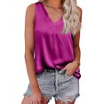 thumbnail image 1 of Camiseta sin mangas de satén con cuello en V para mujer, chaleco sin mangas de verano de Color puro holgado para uso diario, 1 of 6