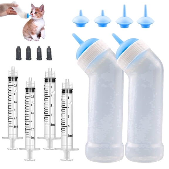 Gufastore Pet Nursing Bottle, Kitten Bottle feeding Kit, Puppies Bottle Wide Mouth Angled Feeding Bottle (M Size Nipple, Blue)