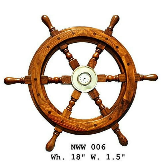 "Nagina International 18"" Nautical Ship Wheel with 1.5"" Clock Pirate Home   Decor Wall Hanging"