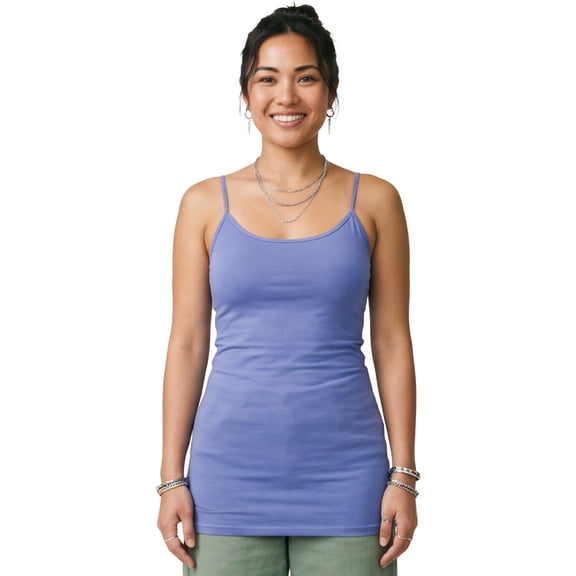 Emmalise Women's Basic Long Camisole Adjustable Strap Cami, Denim Blue