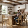 thumbnail image 3 of LAZZO Rattan Bar Stools Set of 2, Wooden Counter Height Stools with Rattan Woven Back and Chenille Seat for Dining Room, Beige, 3 of 9