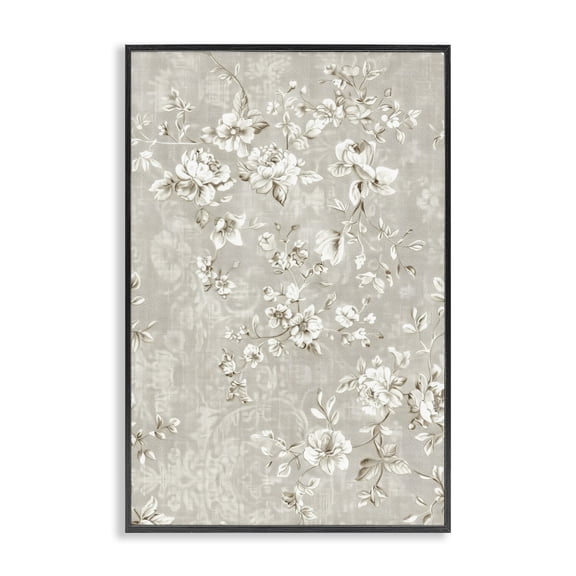 Stupell Industries French Country White Flowers over Damask Black Framed Giclee Art, 12 x 18, by Creative Studio