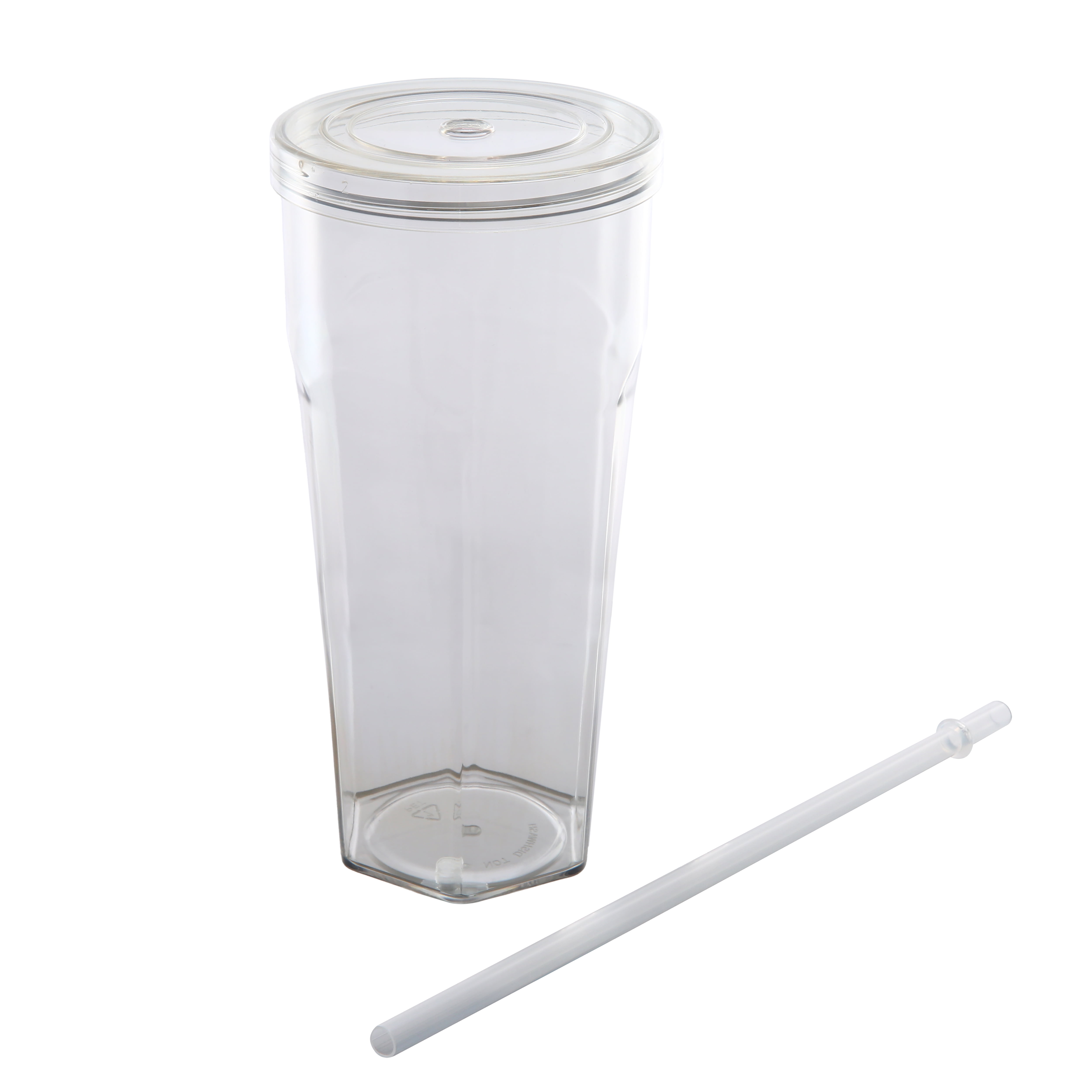 Mainstays 20oz Plastic Tumbler with Screw on Lid and Straw Clear