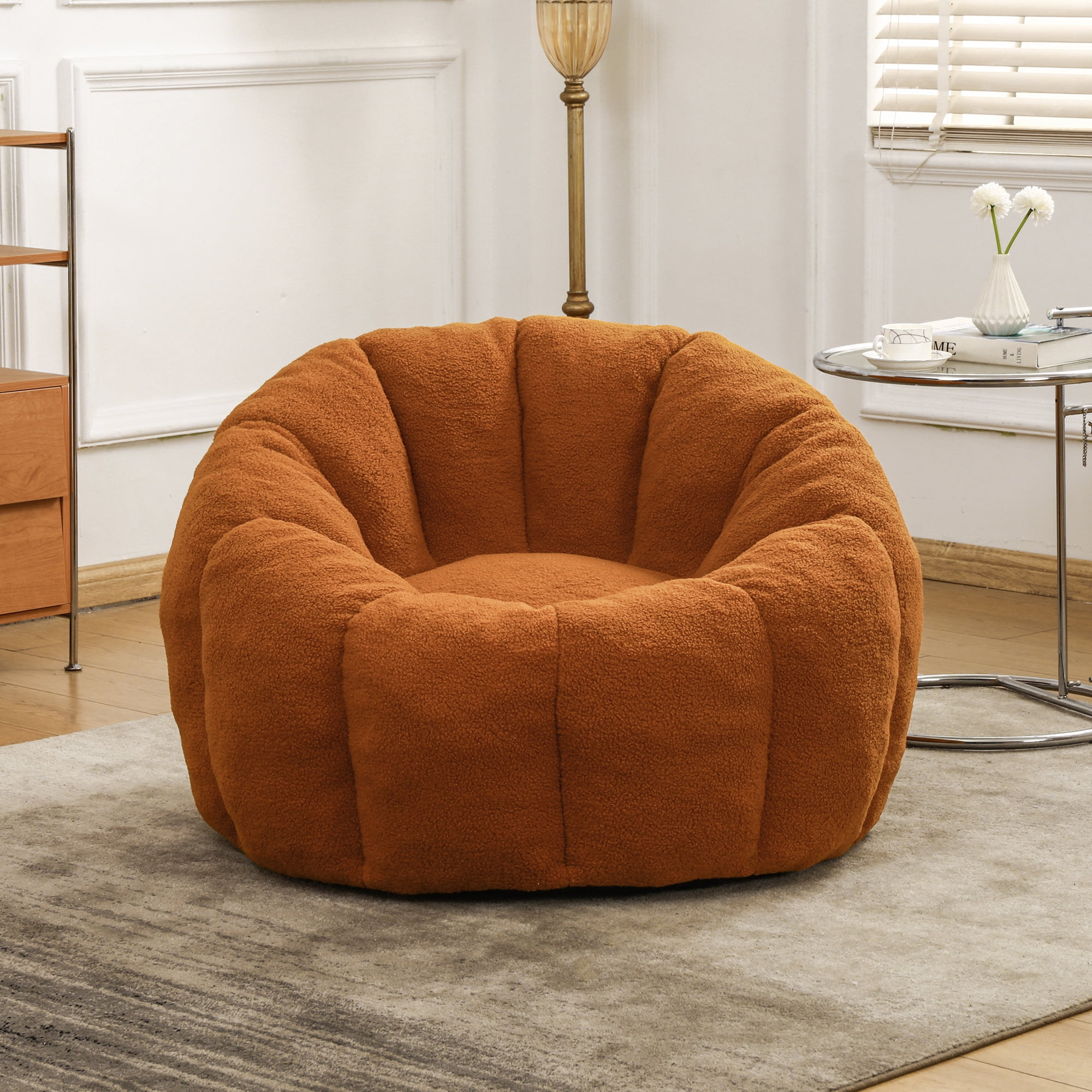 High Density Memory Foam Faux Fur Bean Bag Chair with Armrests, Ergonomic Comfy Lazy Sofa for Adult Reading Gaming in Living Room Bedroom