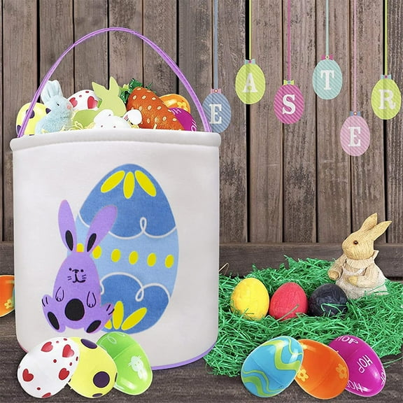 Movsou Easter Bunny Basket Bags for Kids Canvas Eggs Hunt Bag Rabbit Easter Basket for Kids Easter Hunting