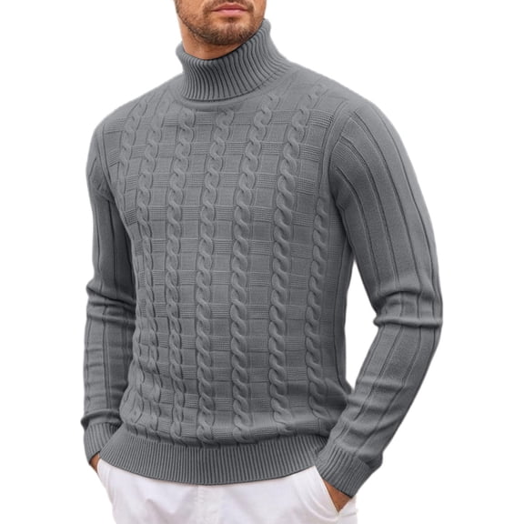 Hogleaql Men's Turtleneck Sweater Casual Comfortable Long Sleeve Cable Knitted Fitted Sweater Thermal Fall Winter Solid Color Trendy Pullover Sweater Dark Gray 3XL