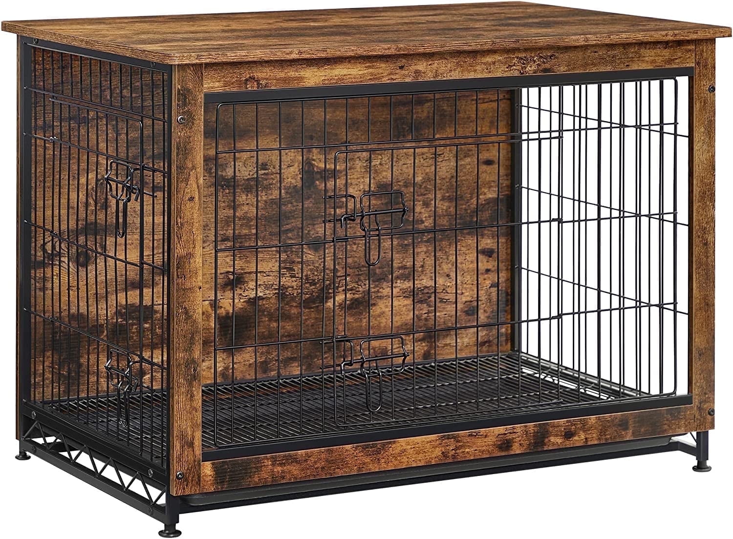 Wooden Dog Crate Furniture,Double-Doors Kennel for Dogs Indoor up to 70 lb, Removable Tray, End Table Dog Crate for Decoration 38.6"L x 25.6"W x 26.8"H, Rustic Brown