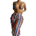 thumbnail image 2 of KelaJuan Women 3 Pieces Bikini Swimsuits Colorful Stripe Halter Neck Padded Bra Bottoms Ruffles Cover-Ups Pants Bathing Suit Set, 2 of 6