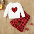thumbnail image 2 of Baby Girl Clothes Toddler Flying Sleeve Ruffle Romper Top Skirt Set Heart Plaid Prints Little Girls Overall Dress,White,12-18 Months, 2 of 6