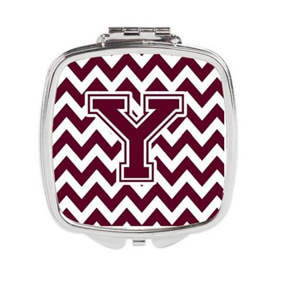 Letter Y Chevron Maroon & White Compact Mirror