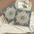 thumbnail image 5 of Boho Pillow Covers 18x18 Set of 2, Light Blue Beige Carpet Pattern Outdoor Decorative Throw Pillows Vintage Linen Ethnic Rustic Farmhouse Cushion Cases for Couch Sofa Decor, 5 of 6