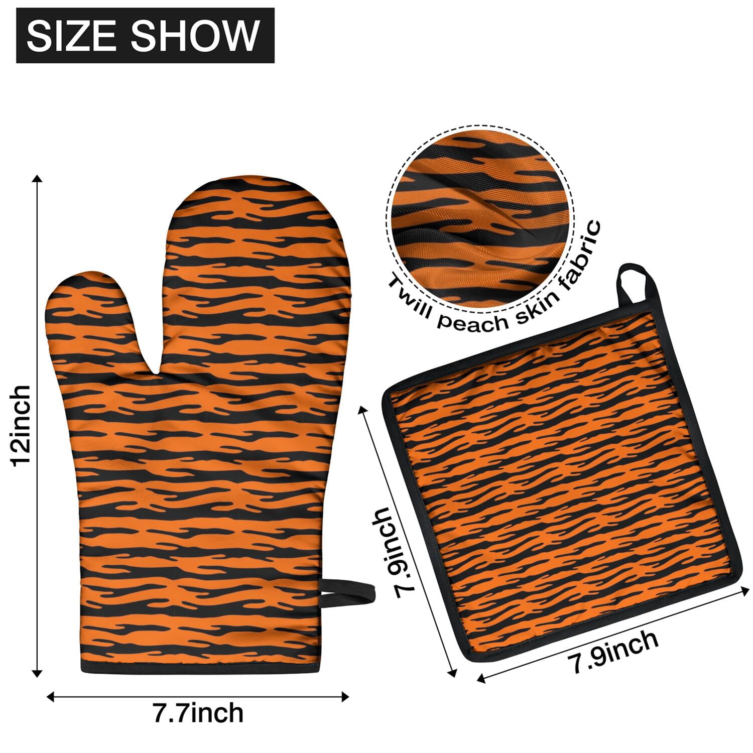 Leopard Print Oven Mitts and Pot Holders Set Of 4, Heat Resistant Kitchen Gloves with Non-Slip Grip, Hanging Loop, Soft Cotton Lining for Baking, Cooking, Grilling, Barbecue
