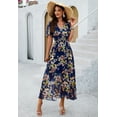 thumbnail image 5 of Women's Floral Maxi Dress Flowy V Neck Empire Waist Summer Wedding Guest Party Casual Chiffon Dress, 5 of 6