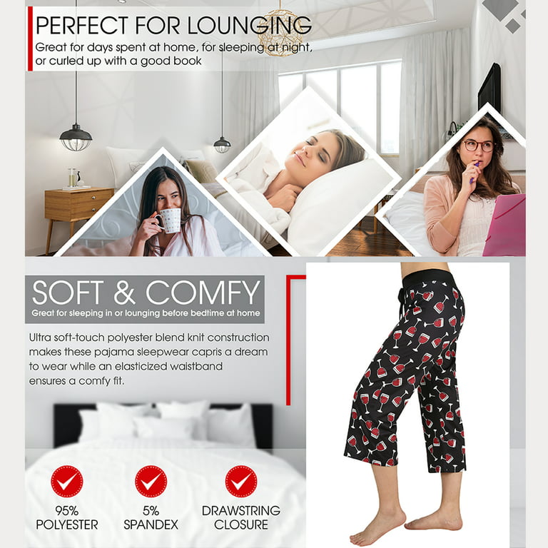 HDE Womens Sleepwear Capri Pajama Pants Sleep Capris Cropped