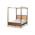 thumbnail image 1 of Baxton Studio Malia Modern and Contemporary Walnut Brown Finished Wood and Synthetic Rattan Queen Size Canopy Bed, 1 of 5