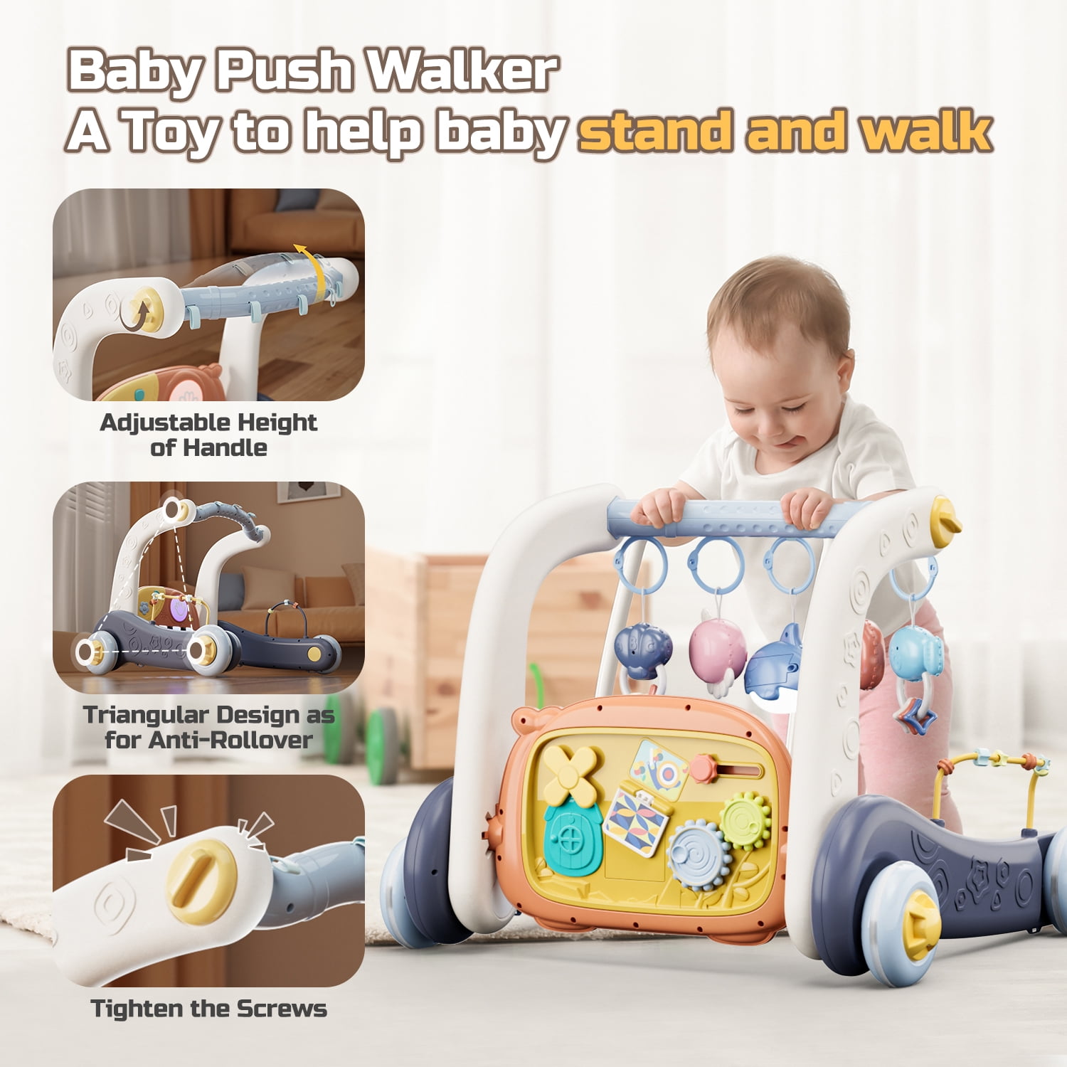 JoyStone 4 in 1 Baby Gym Play Mat & Baby Learning Walker, Activity Mat with Kick and Play Piano for Infant Newborn, Gift 0-12 Months