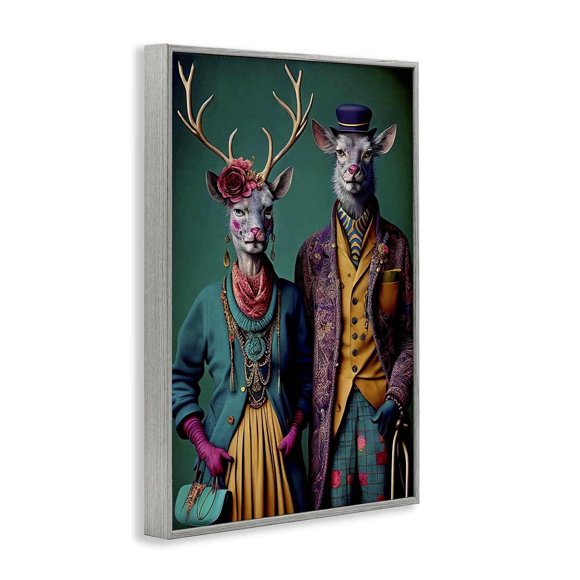 Stupell Industries Deer in Historic Clothes Novelty Painting Gray Framed Art Print Wall Art, 20 x 30