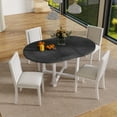 thumbnail image 2 of 5 Piece Farmhouse Dining Table Set, Farmhouse Kitchen Table with 4 Upholstered Chairs and Removable Middle Reaf, Solid Wood Round Table and Chairs Set for Small Space, Grey and White, 2 of 9
