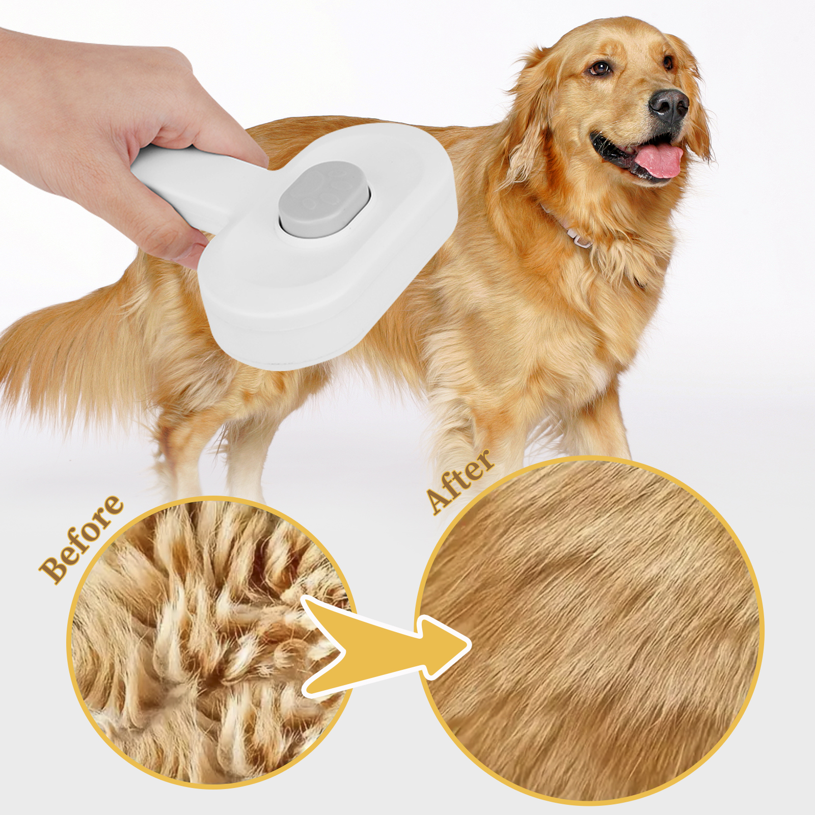 Grooming Brush for Pet Cats Dogs, Silicone and Steel Bristles for Shedding, Detangling & Long Hair Care, Gray