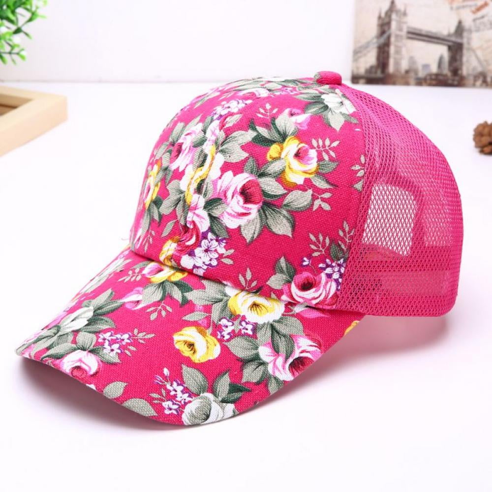 Women's Mesh Lace Flower Print Sun Hat Floral Trucker Baseball Cap Hat ...