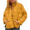 thumbnail image 2 of Olyvenn Women's Quilted Lightweight Stand Collar Full Zip Long Sleeve Outwear Pockets Bomber Jacket Winter Warm Puffer Coats Yellow 8, 2 of 8